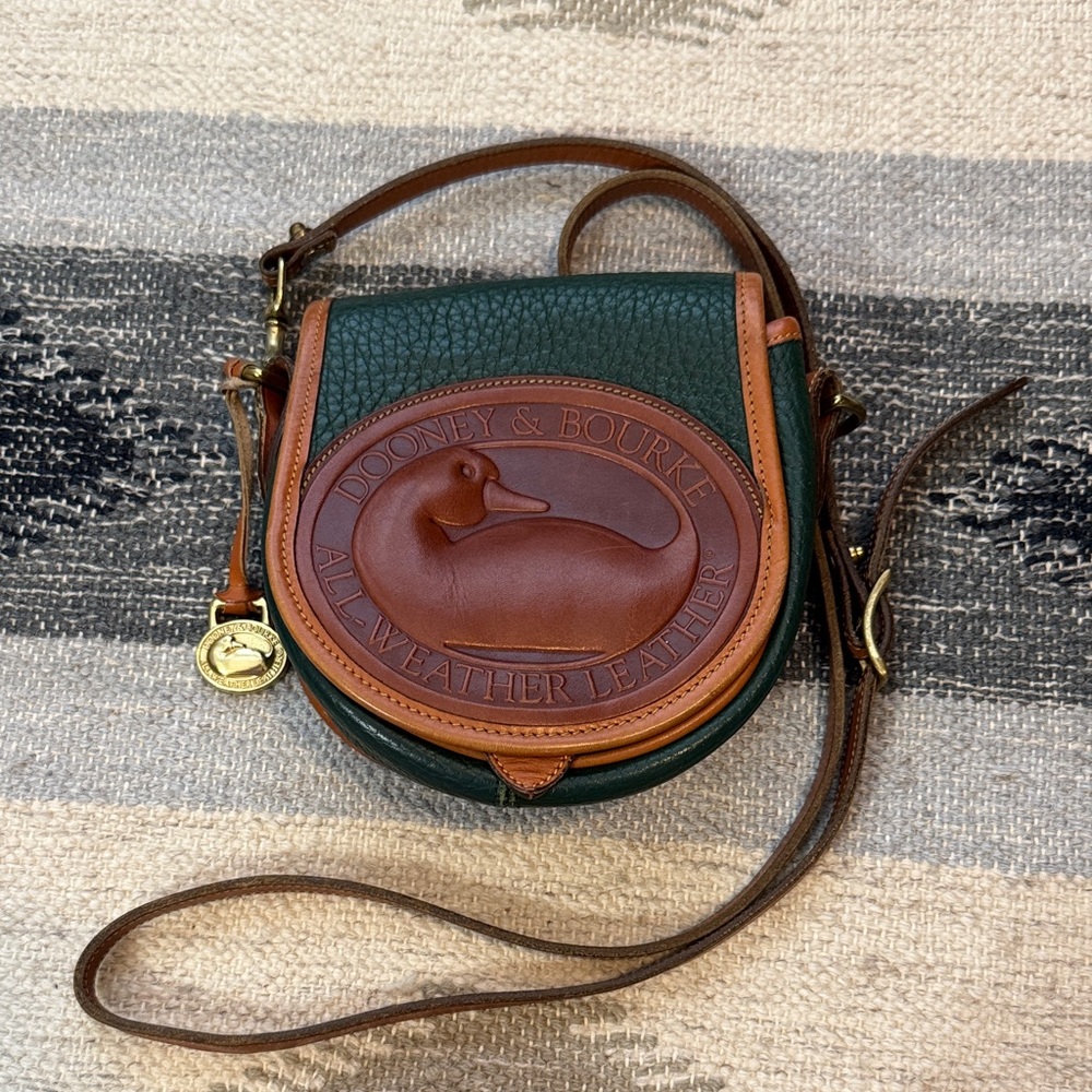 Dooney & Bourke Green and Tan Leather Crossbody Bag